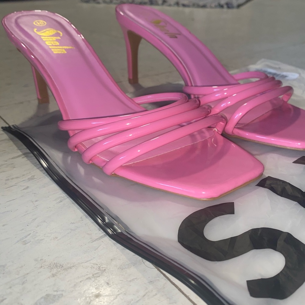 Pink Strappy Faux Leather Square Toe